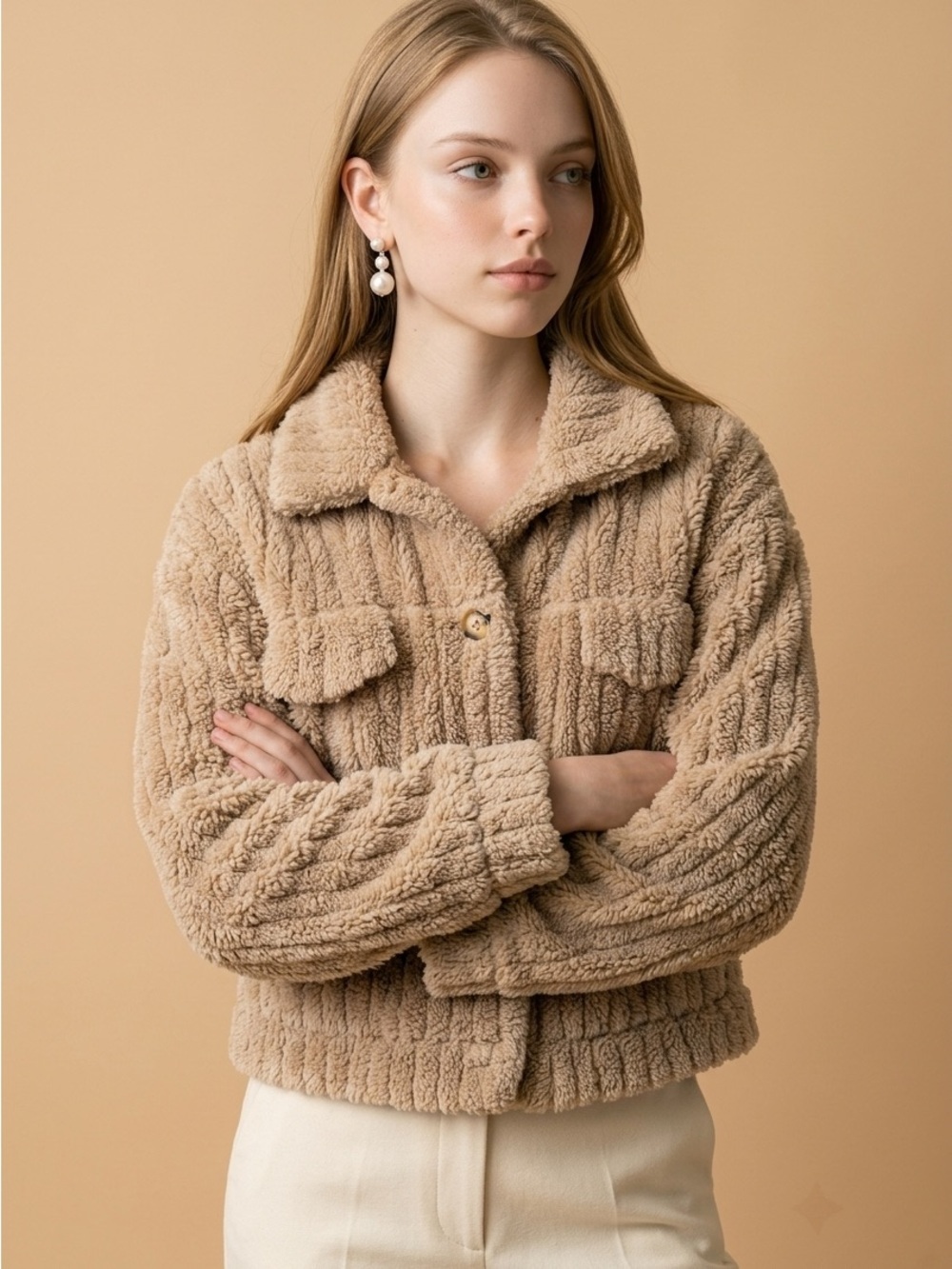Cozy Neutral Sherpa Jacket - Taupe